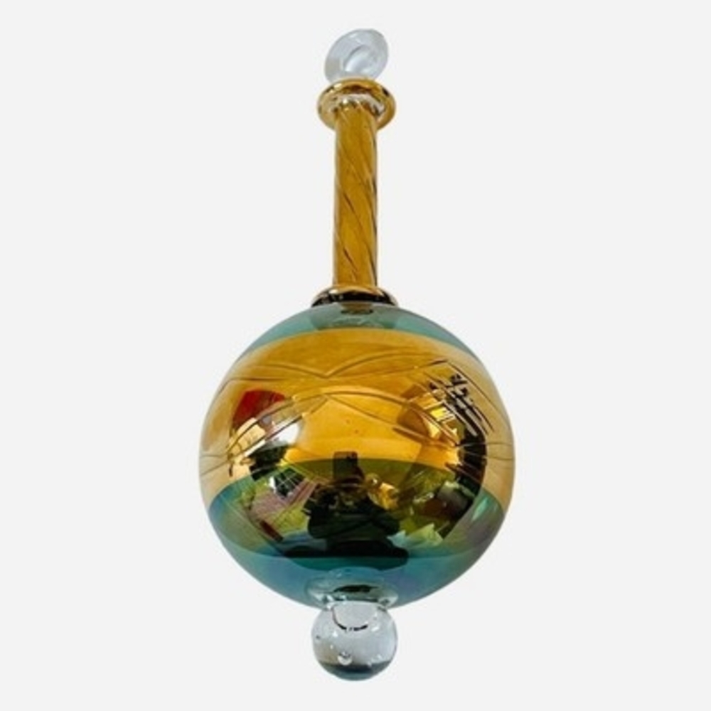 Egyptian Teardrop Glass Ball Christmas Ornament 6.5" Green Gold Collectible VG